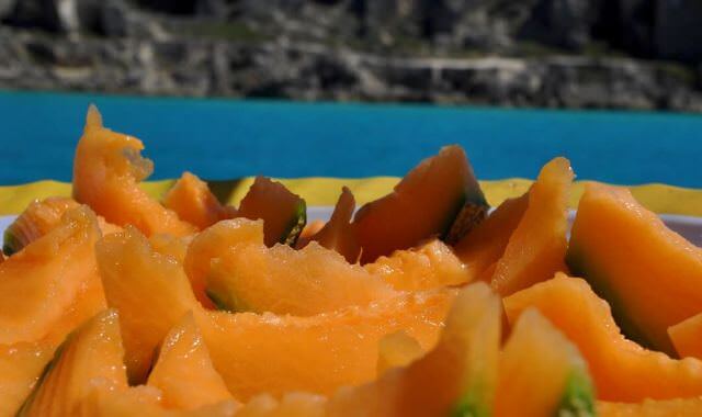 Along with other delicious fruits, we enjoy our relaxing boat rides around the Isola di Favignana, Sicily 